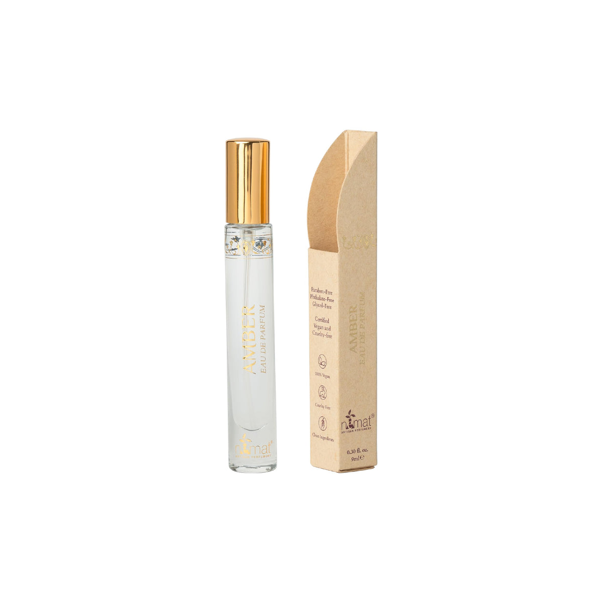 Nemat Amber EDP Travel Spray 9ml front view with sleek design