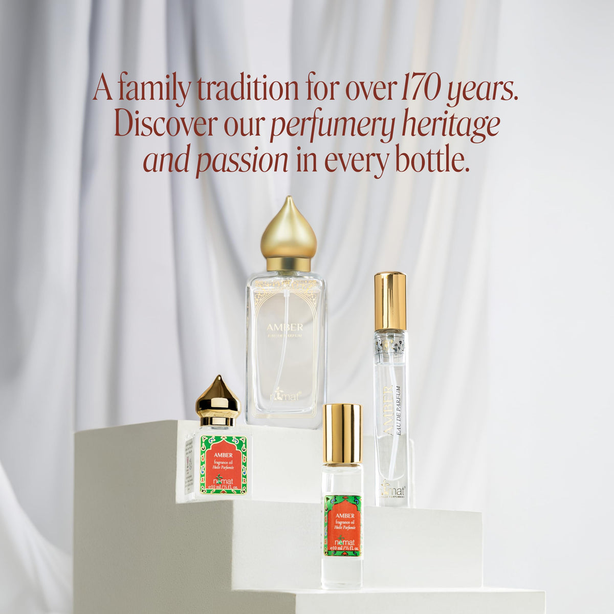 Nemat Amber Perfume Oil Roll-On 10ml bottles on a table