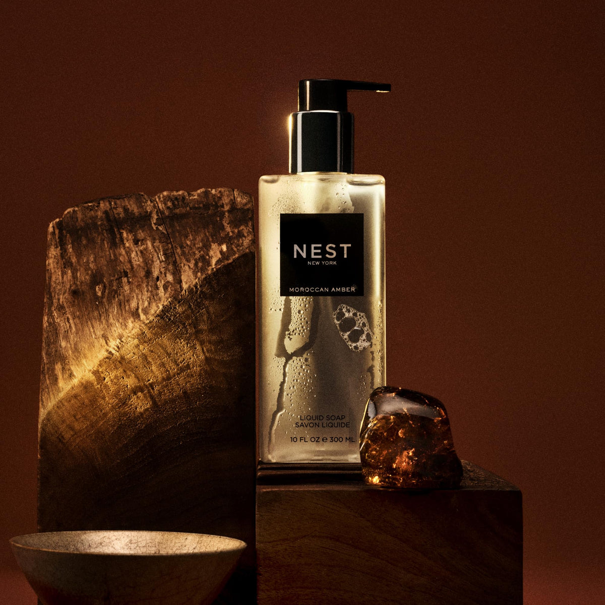 NEST New York Liquid Soap Moroccan Amber pump dispenser close-up