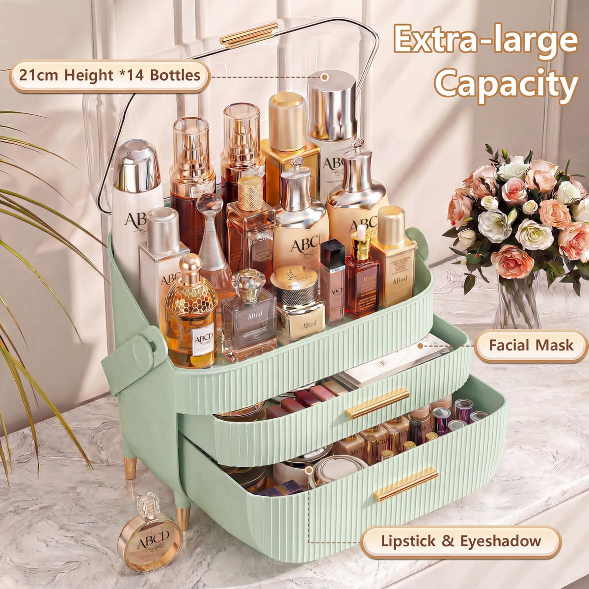 NestOrganix Makeup Organizer side view showing compartments