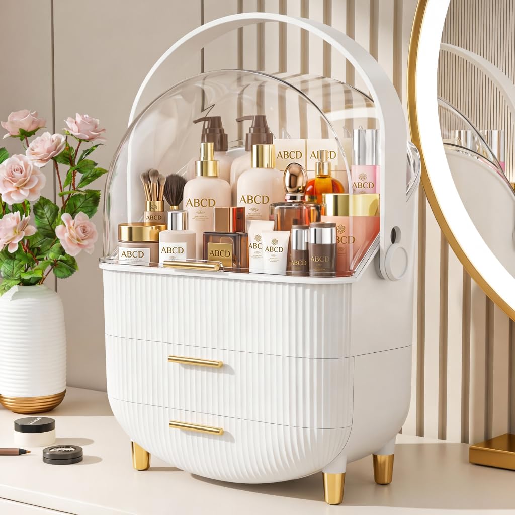NestOrganix Makeup Organizer with various cosmetics inside