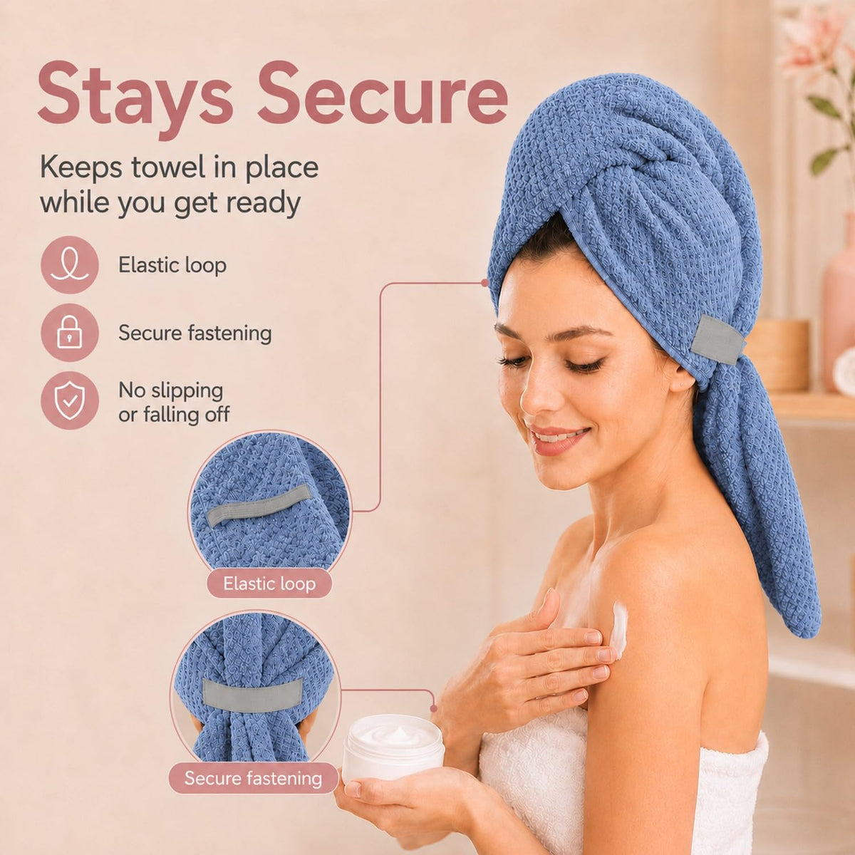 Netcken hair towel being used after a shower