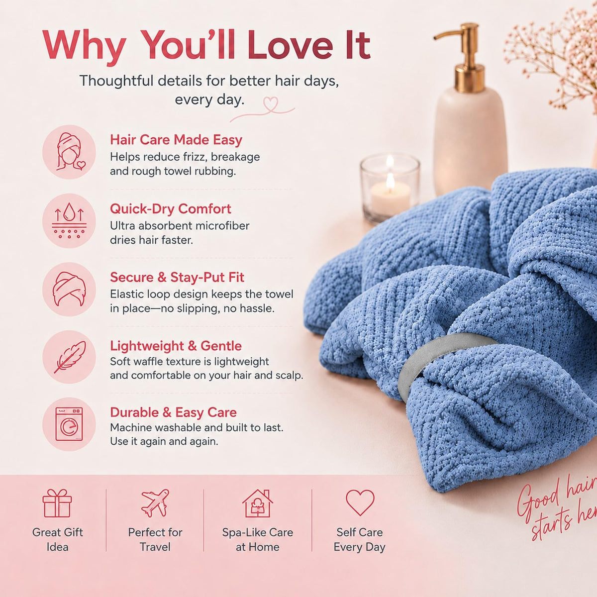 Netcken large microfiber hair wrap towel in packaging