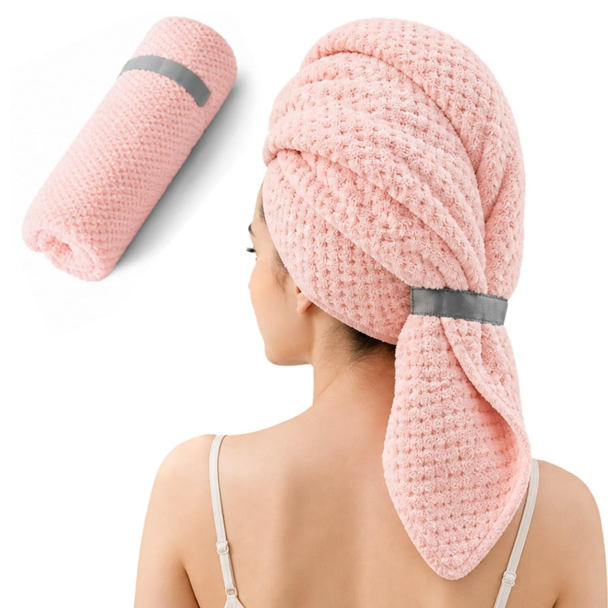 Netcken Large Microfiber Hair Wrap Towel in pink, front view