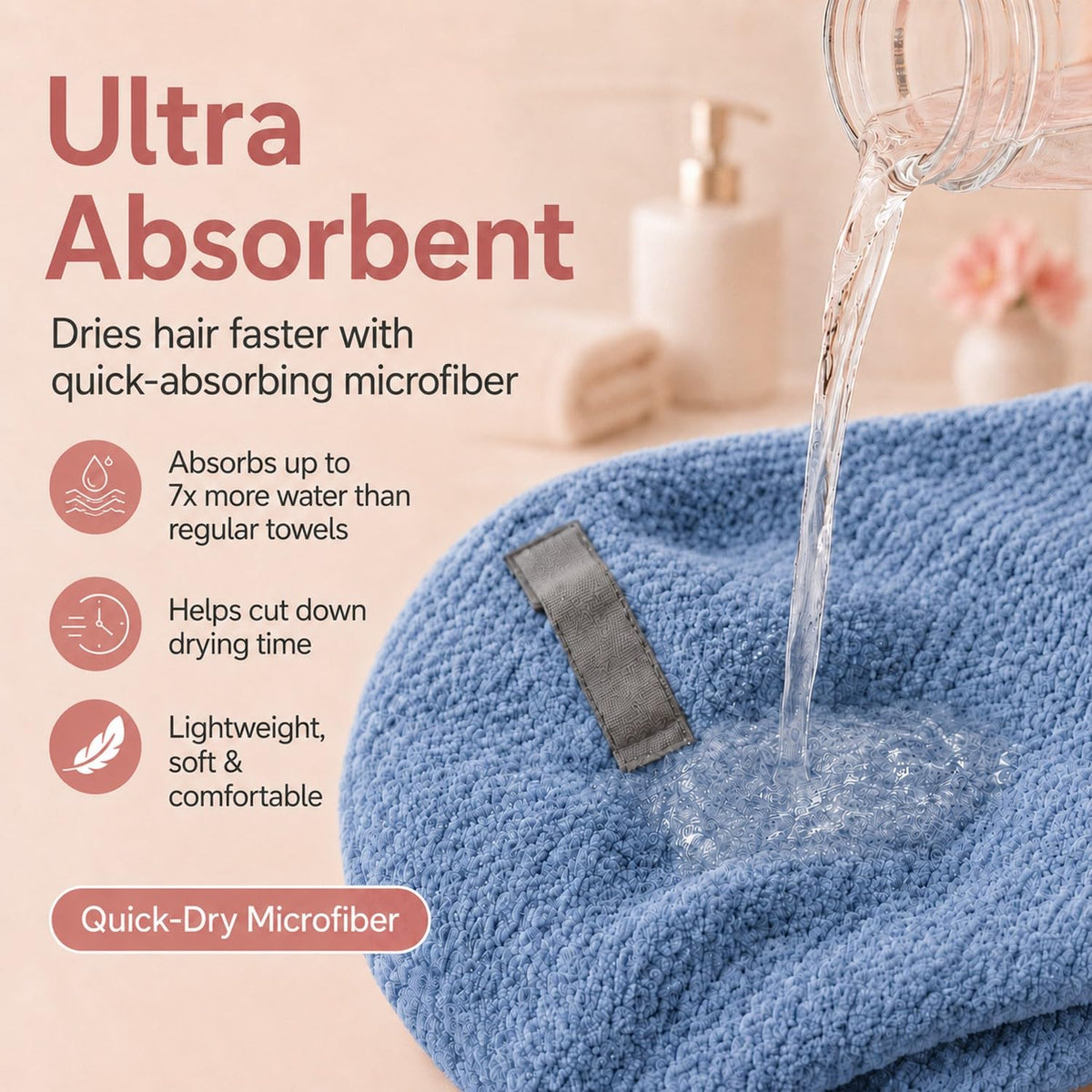 Netcken microfiber hair wrap towel on a bathroom counter
