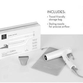 Neuro Dry+ Hair Dryer in travel setting with accessories