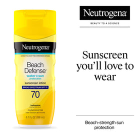 Neutrogena Beach Defense Sunscreen Lotion SPF 70, back view with ingredient details