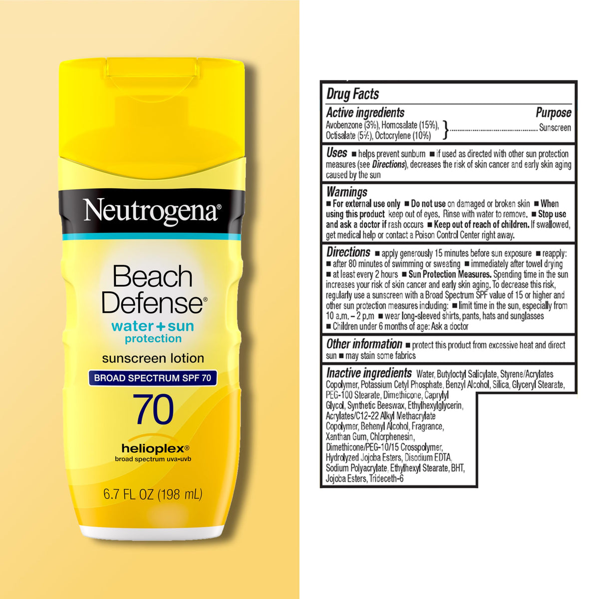 Neutrogena Beach Defense Sunscreen Lotion SPF 70 in beach bag