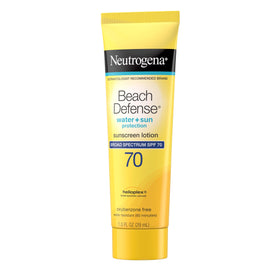 Neutrogena Beach Defense Sunscreen Lotion SPF 70 with beach accessories