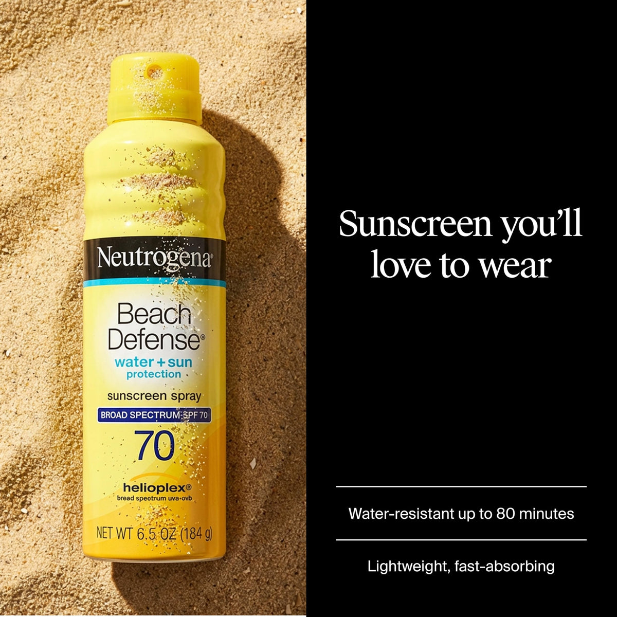 Neutrogena Beach Defense Sunscreen Spray SPF 70 back view with ingredients