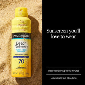 Neutrogena Beach Defense Sunscreen Spray SPF 70 back view with ingredients