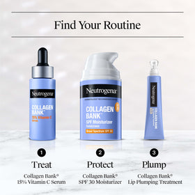 Neutrogena Collagen Bank Moisturiser with SPF 30 on a bathroom counter
