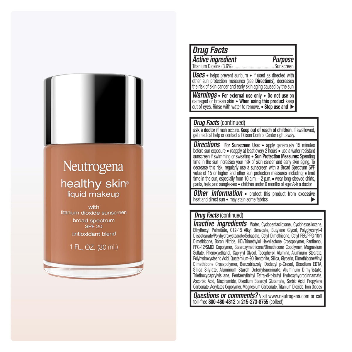 Neutrogena Healthy Skin Liquid Foundation Cool Bronze 440C in natural light