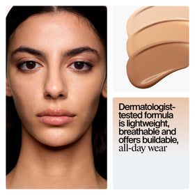 Neutrogena Healthy Skin Liquid Foundation Shell 100C with makeup accessories