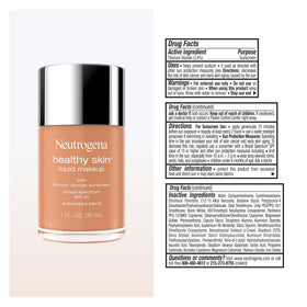 Neutrogena Healthy Skin Liquid Foundation Soft Tan 400C with makeup accessories