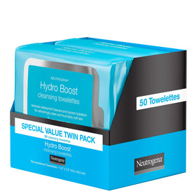 Neutrogena Hydro support Facial Cleansing Wipes open pack showing wipes