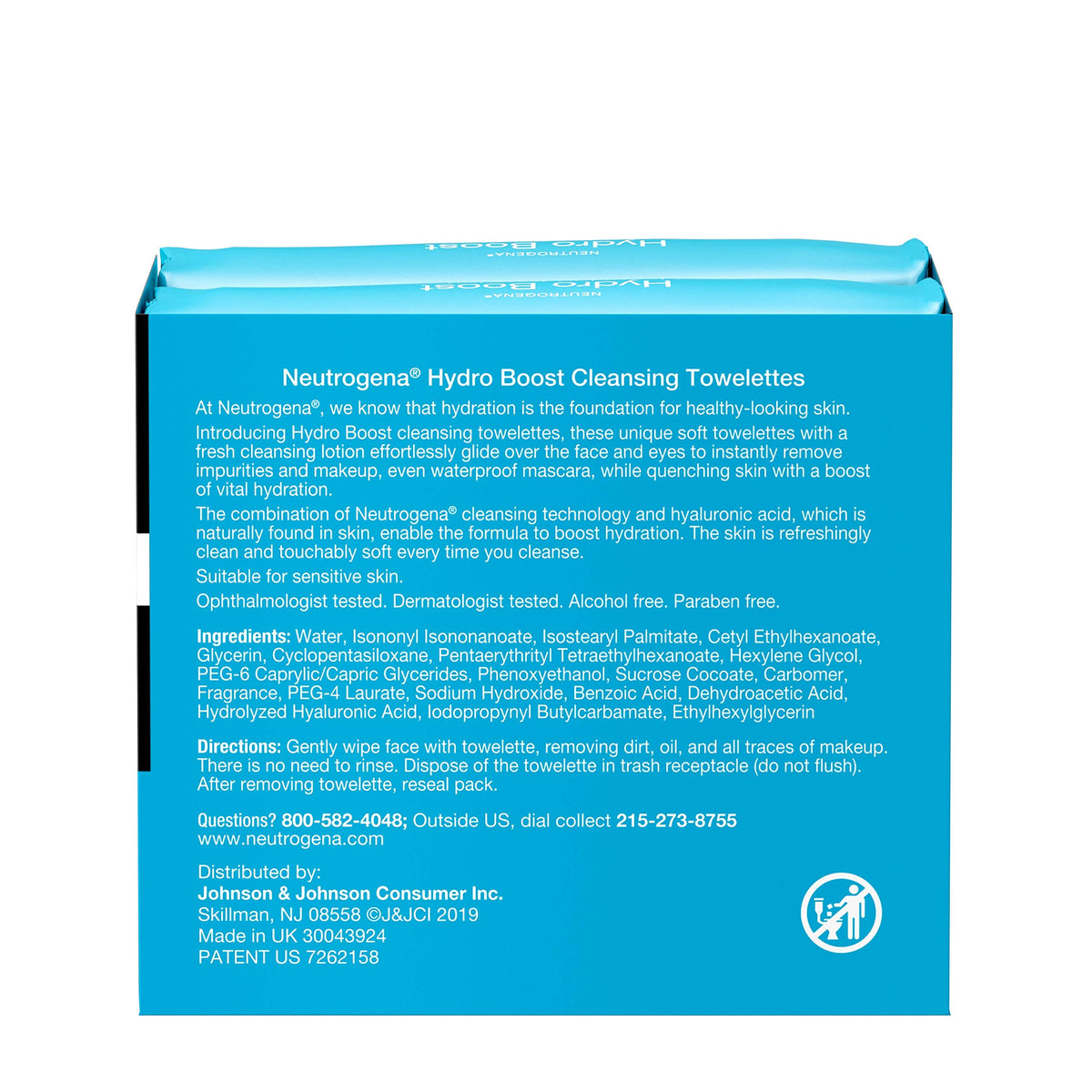 Neutrogena Hydro support Facial Cleansing Wipes packaging side view