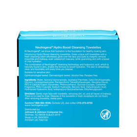Neutrogena Hydro support Facial Cleansing Wipes packaging side view