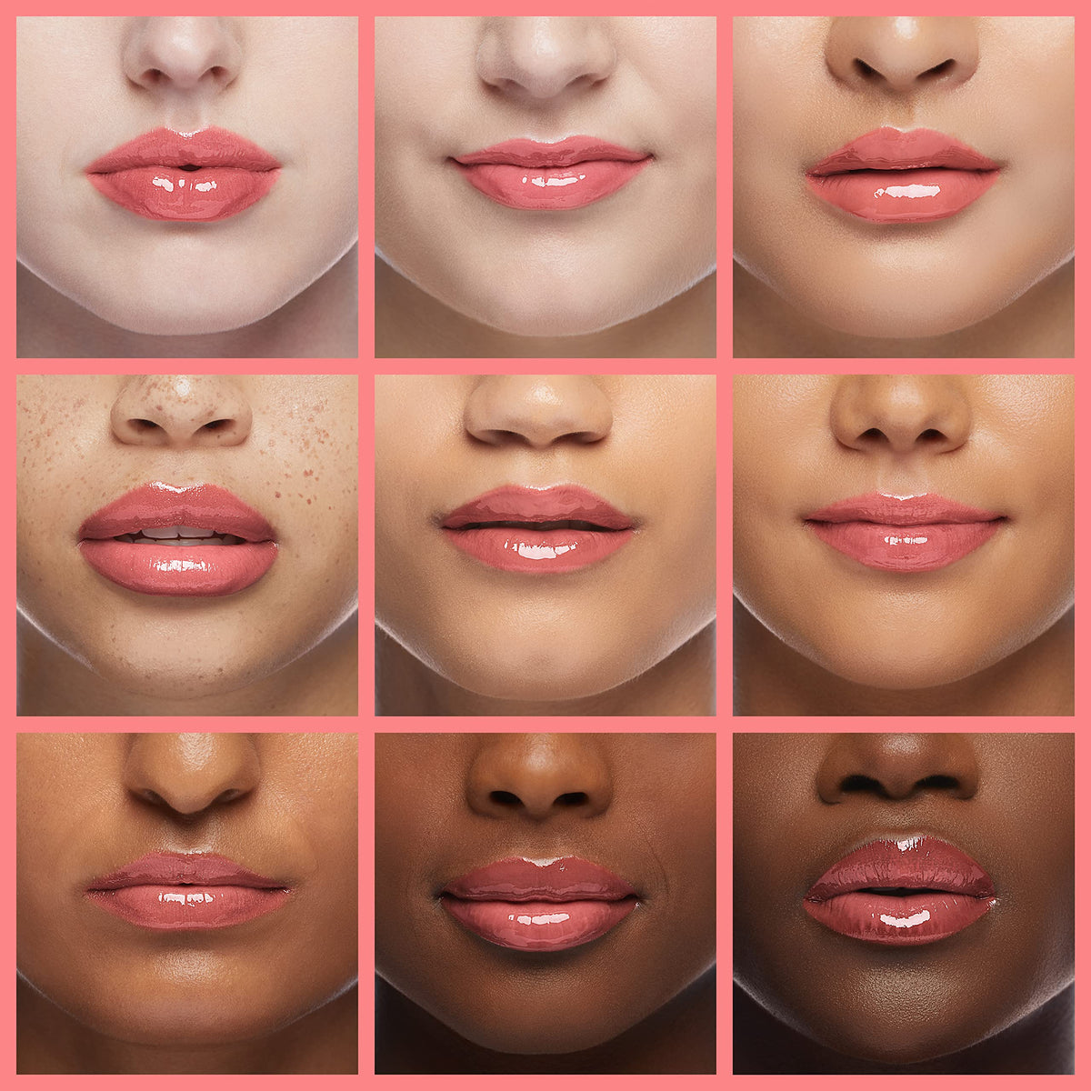 Neutrogena Hydro support Lip Gloss Flushed Coral on model's lips