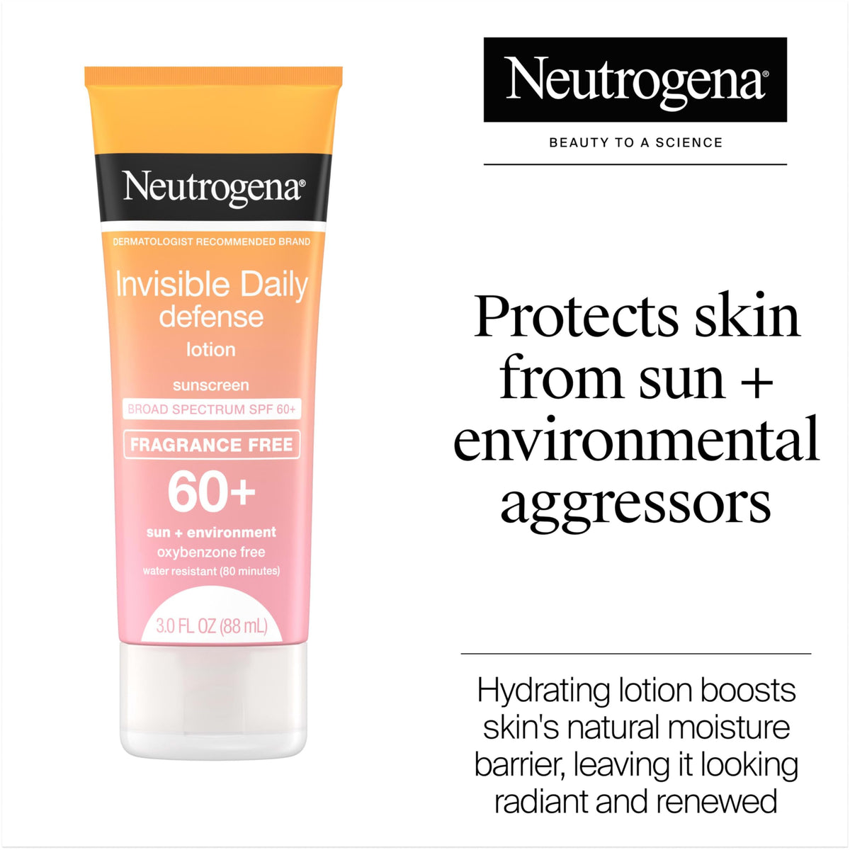 Neutrogena Invisible Daily Defense Sunscreen Lotion SPF 60+ back view