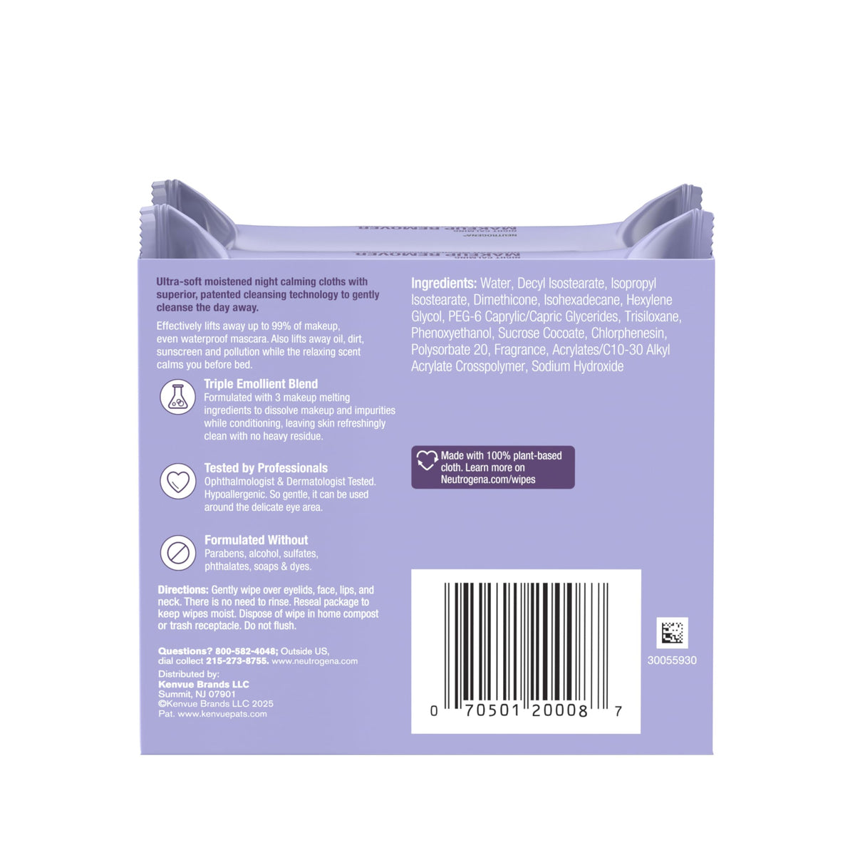 Neutrogena Night Calming Makeup Remover Wipes ingredients list