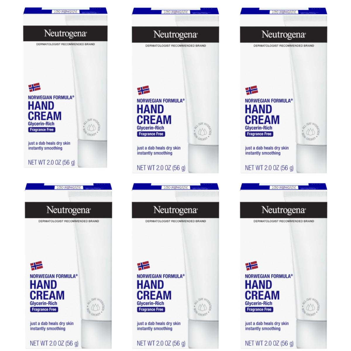 Neutrogena Norwegian Formula Hand Cream six 2 oz tubes front view