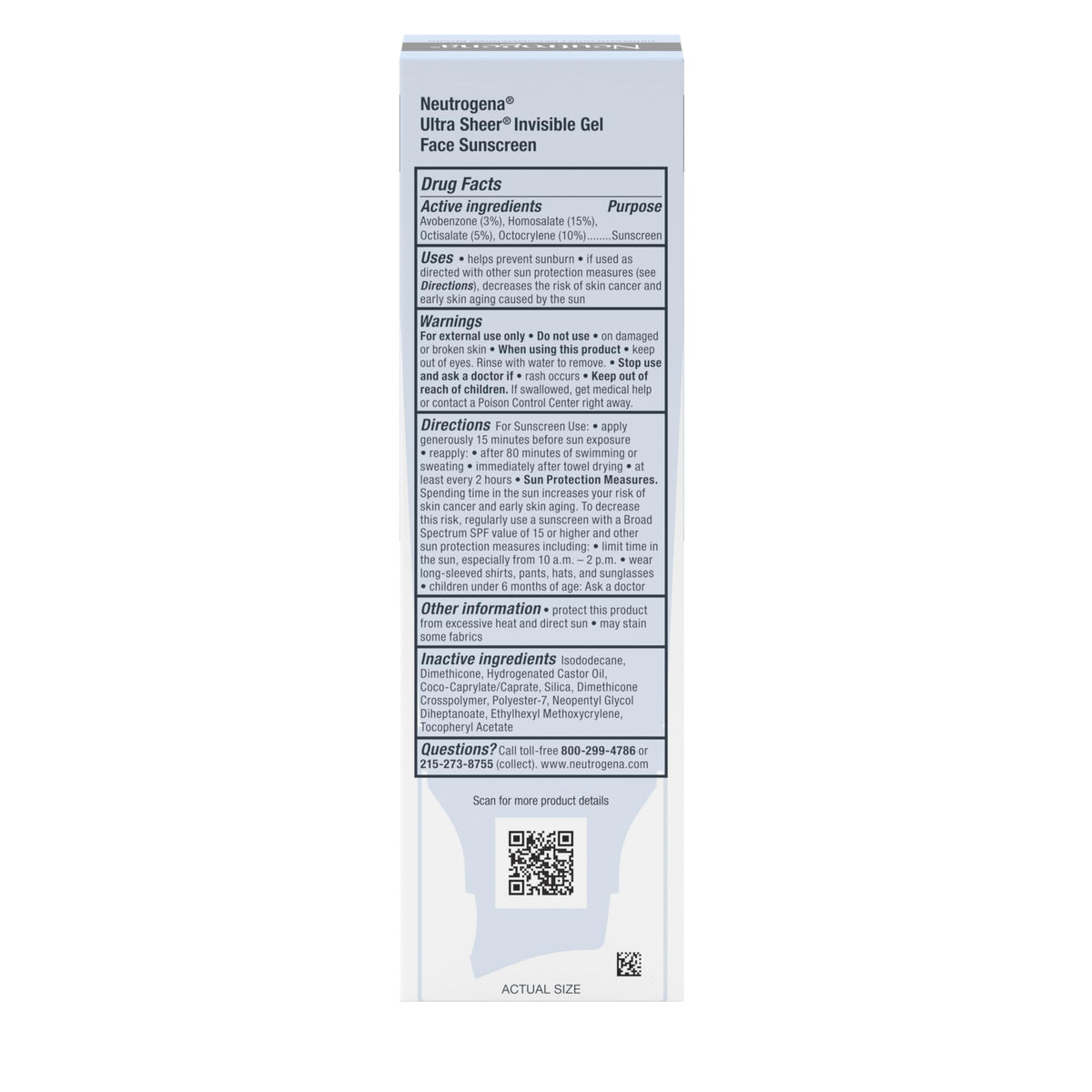 Neutrogena Ultra Sheer Invisible Gel Face Sunscreen ingredients list