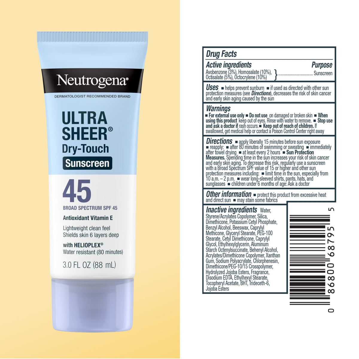 Neutrogena Ultra Sheer Sunscreen Lotion SPF 45 ingredients list