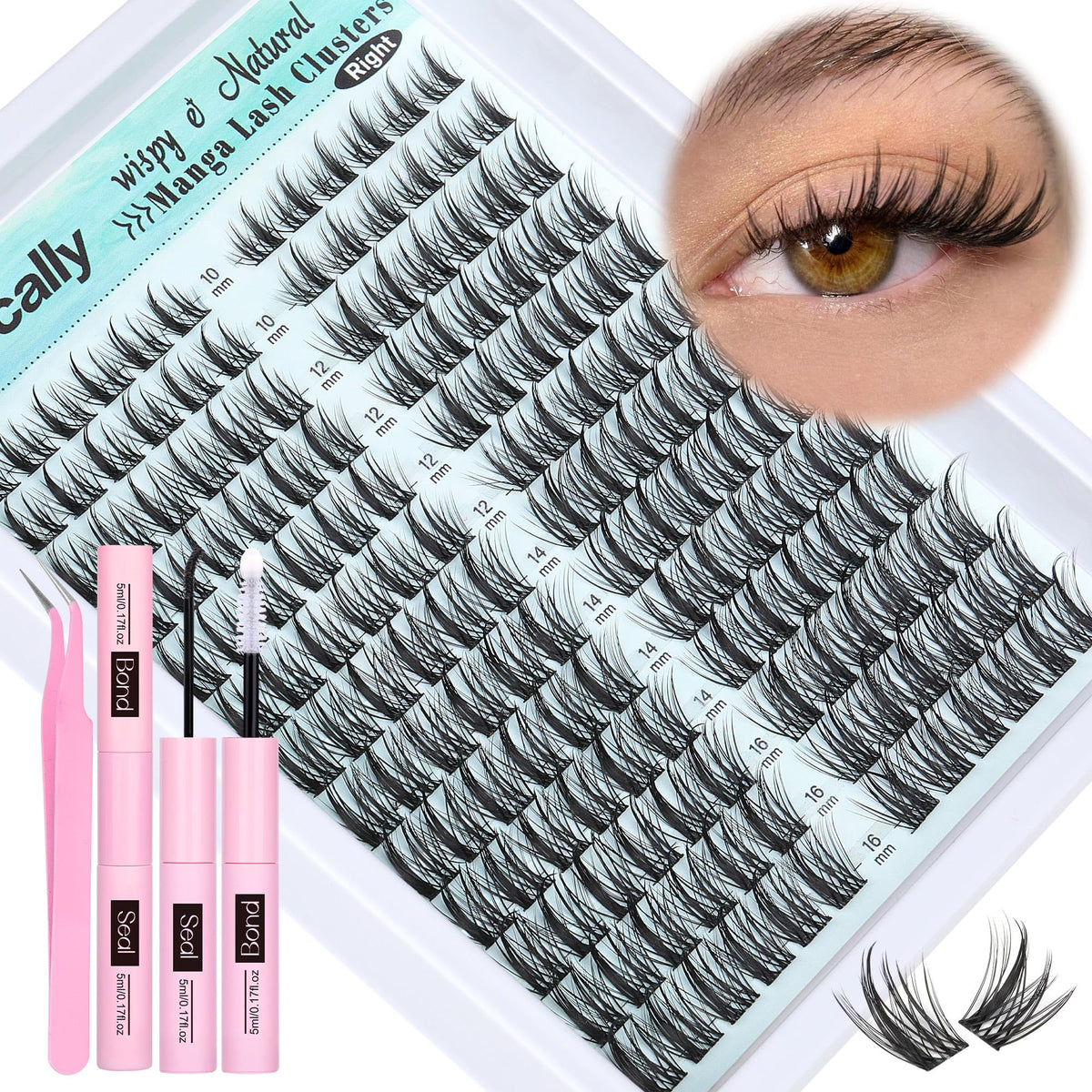 Newcally Cluster Lashes Kit front view with 10-16MM wispy lashes