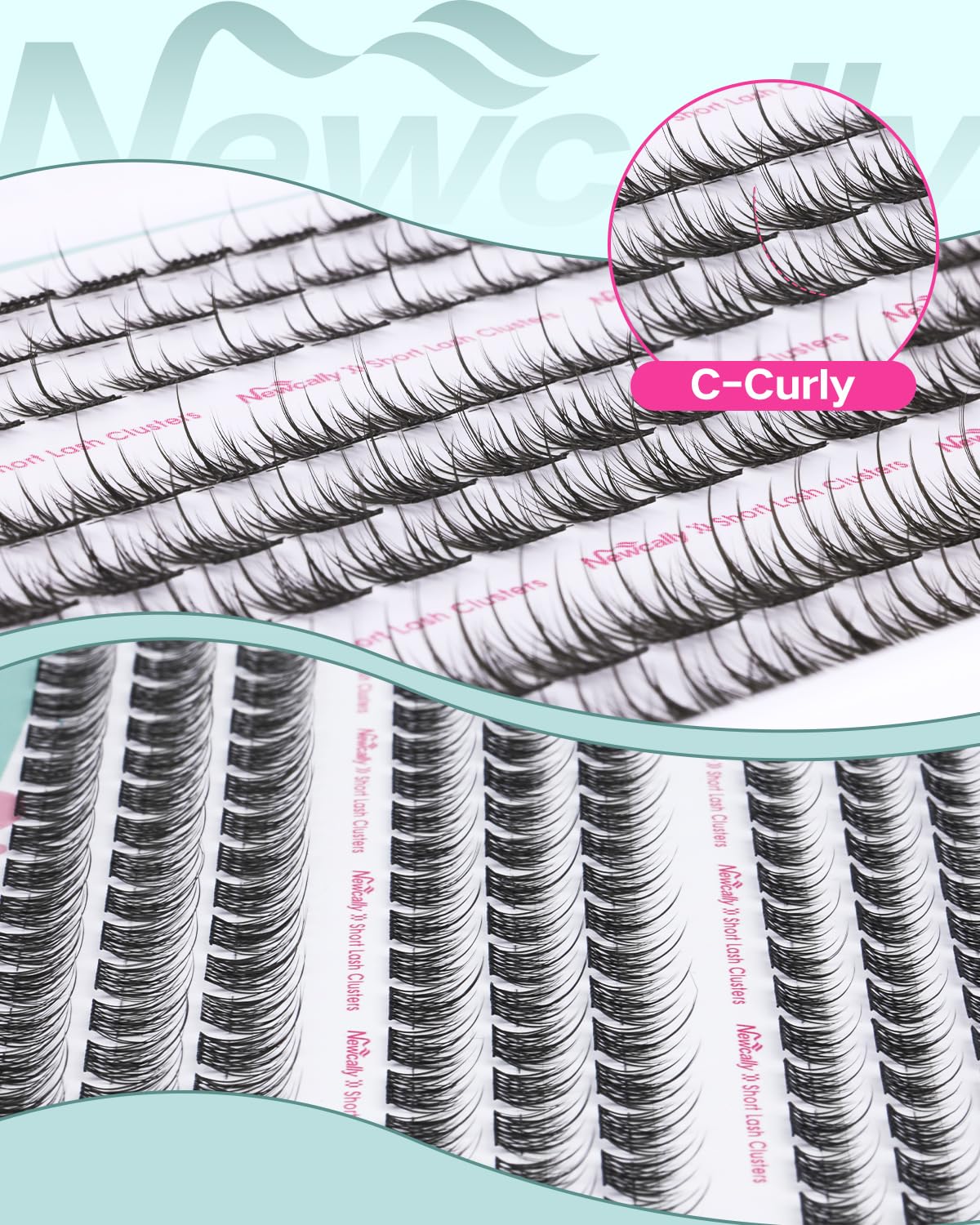 Newcally lash clusters kit contents displayed on a flat surface