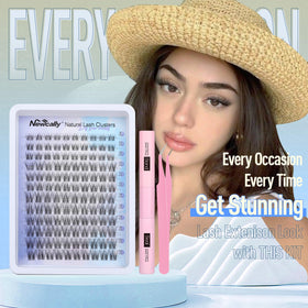 Newcally Lash Clusters Kit contents including lashes and tweezers