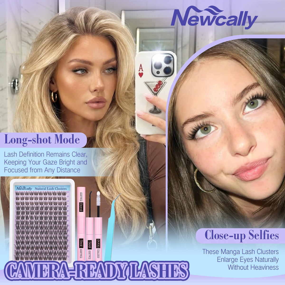 Newcally Lash Clusters Kit open showing lash clusters