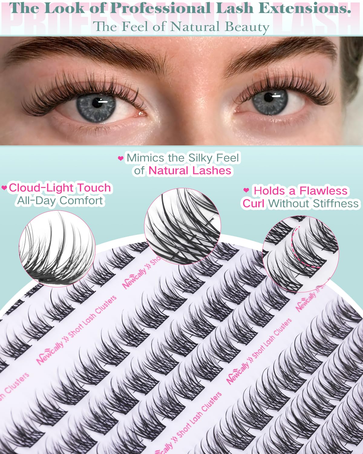 Newcally lash clusters kit showing individual lash clusters