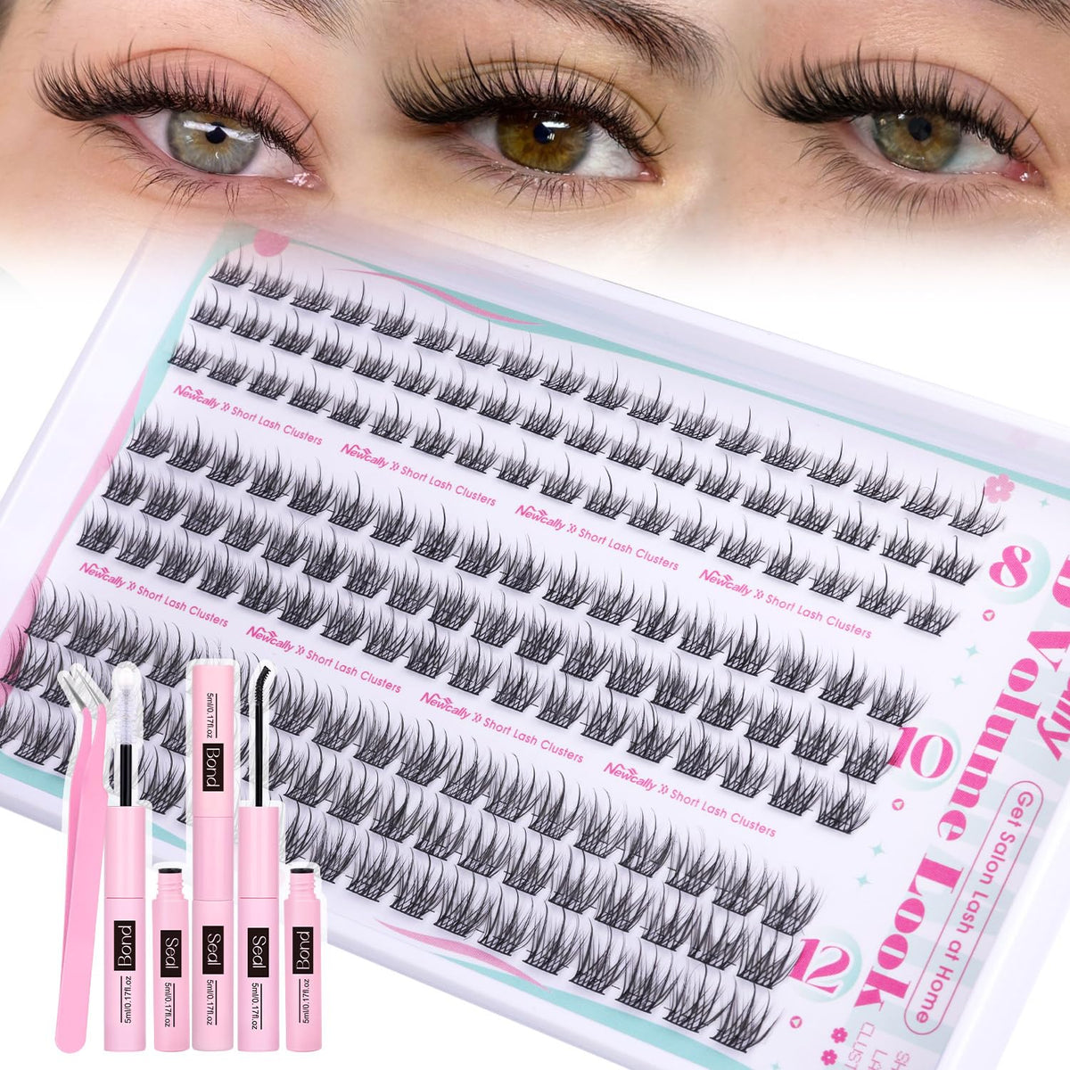 Newcally lash clusters kit with lash bond and seal