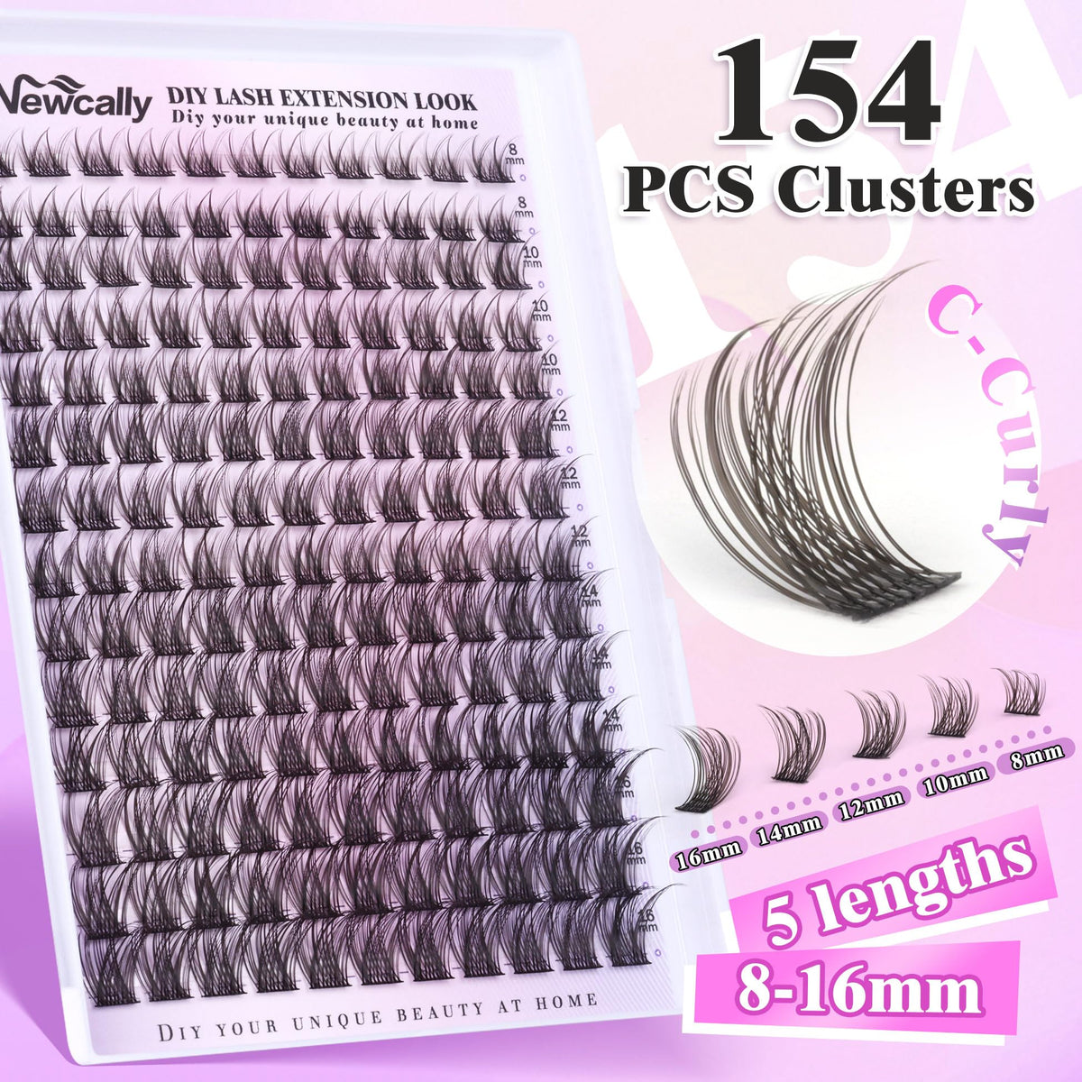 Newcally lash clusters kit with tools and lashes displayed