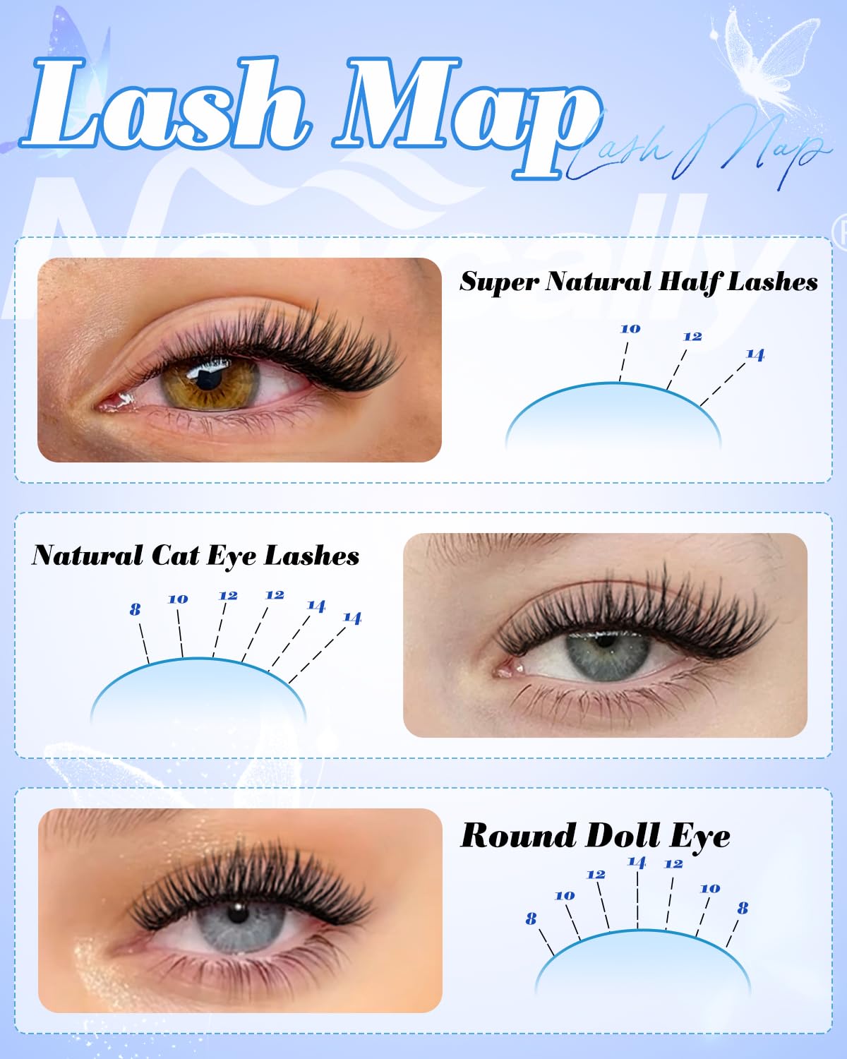 Newcally Short Natural Lash Clusters displayed on a makeup table