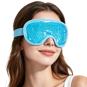 NEWGO Cooling Eye Mask blue front view with plush backing