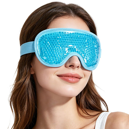 NEWGO Cooling Eye Mask blue front view with plush backing
