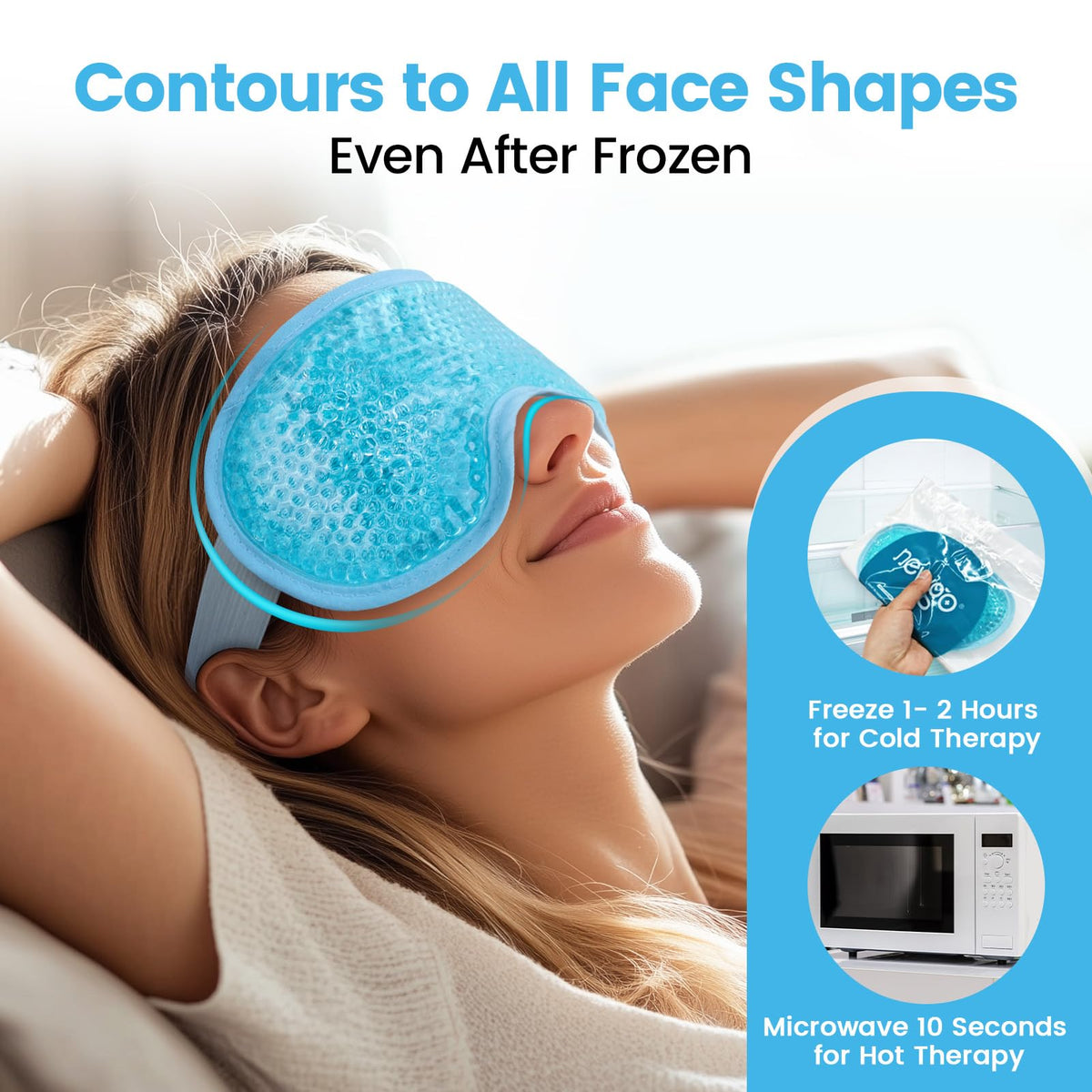 NEWGO Cooling Eye Mask blue on a person's face relaxing