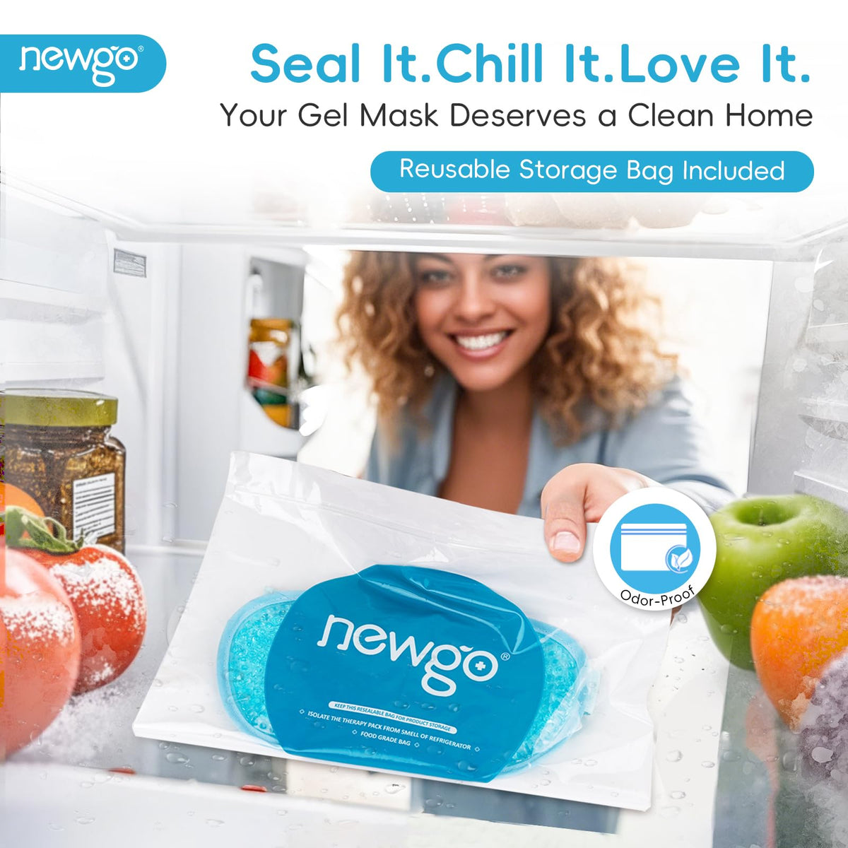 NEWGO Cooling Eye Mask blue with packaging details