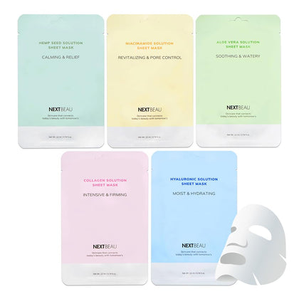 NEXTBEAU Solution Sheet Mask Pack front view with assorted masks