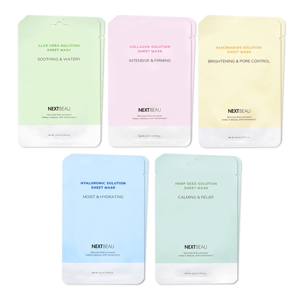 NEXTBEAU Solution Sheet Mask Variety Pack front view with packaging