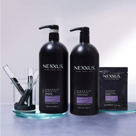 Nexxus Keraphix Repair Masks displayed with ingredients