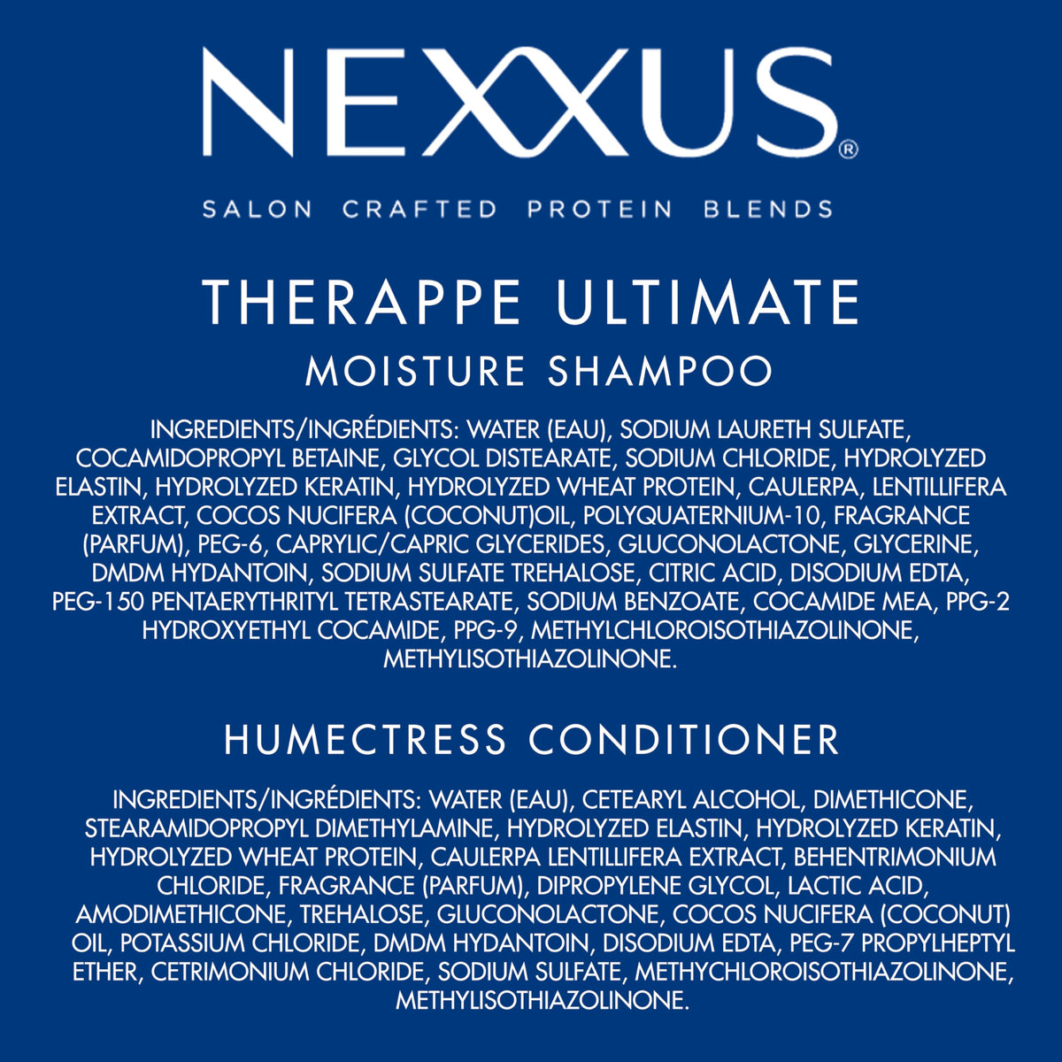 Nexxus Shampoo and Conditioner set on a bathroom shelf
