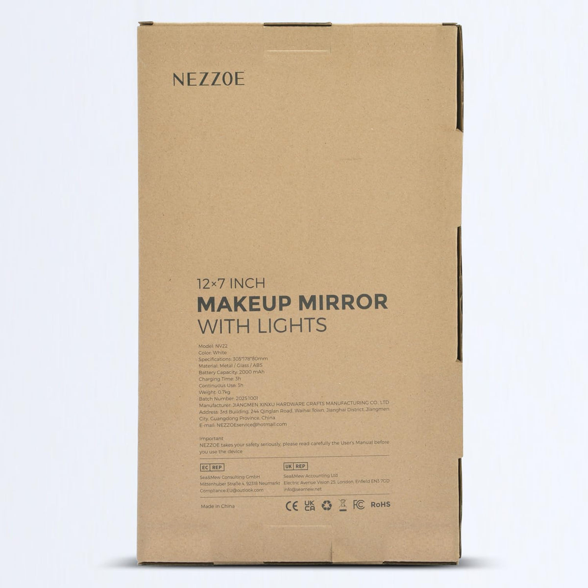 NEZZOE Lighted Makeup Mirror packaging display