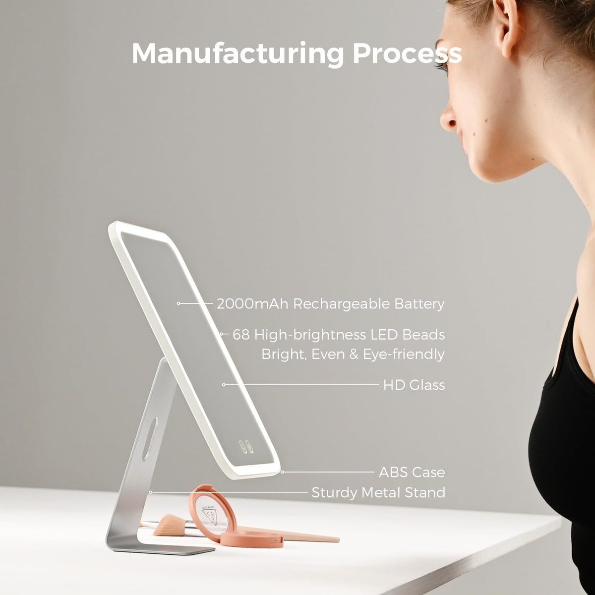 NEZZOE Lighted Makeup Mirror with USB-C charging cable