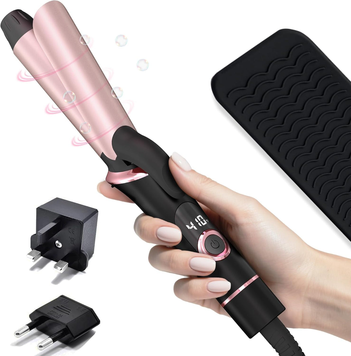 NFie Travel Curling Iron front view with UK plug
