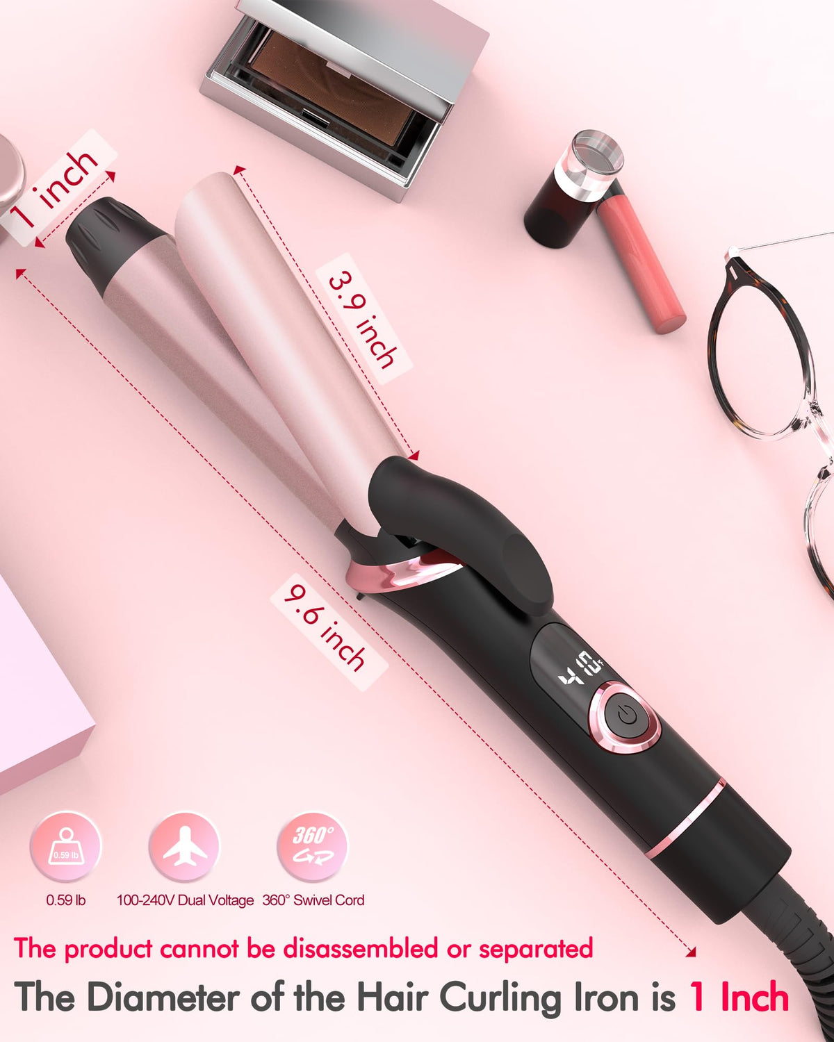 NFie Travel Curling Iron side view showing temperature settings