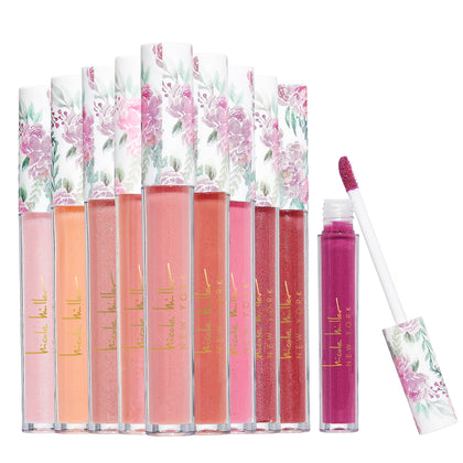 Nicole Miller Lip Gloss Collection front view showcasing 10 shades