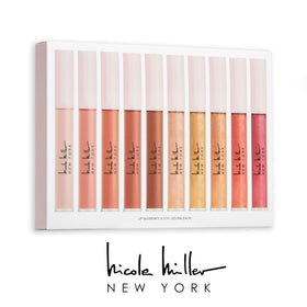 Nicole Miller lip glosses in vibrant shades display